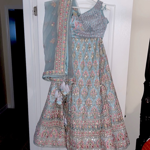 Light blue fully embellished full lehenga set - Picture 1 of 4